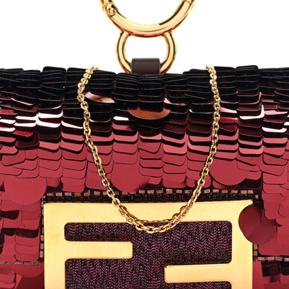 Sequin Paillettes Shiny Nappa Sex and the City Nano Maxi Buckle Baguette Charm Granata