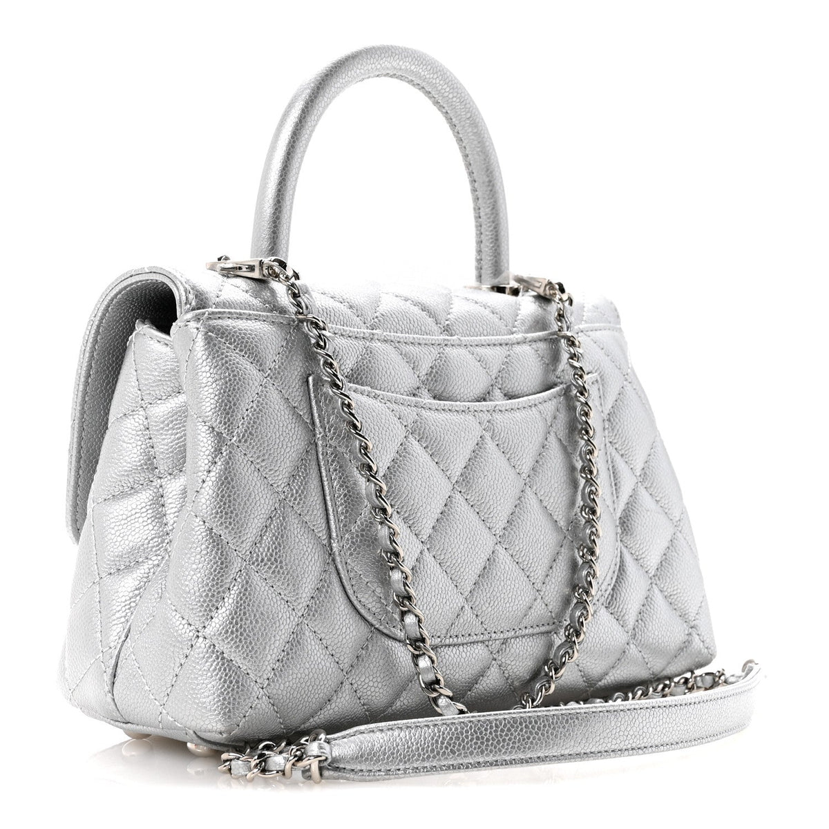 Metallic Caviar Quilted Mini Coco Handle Flap Silvery