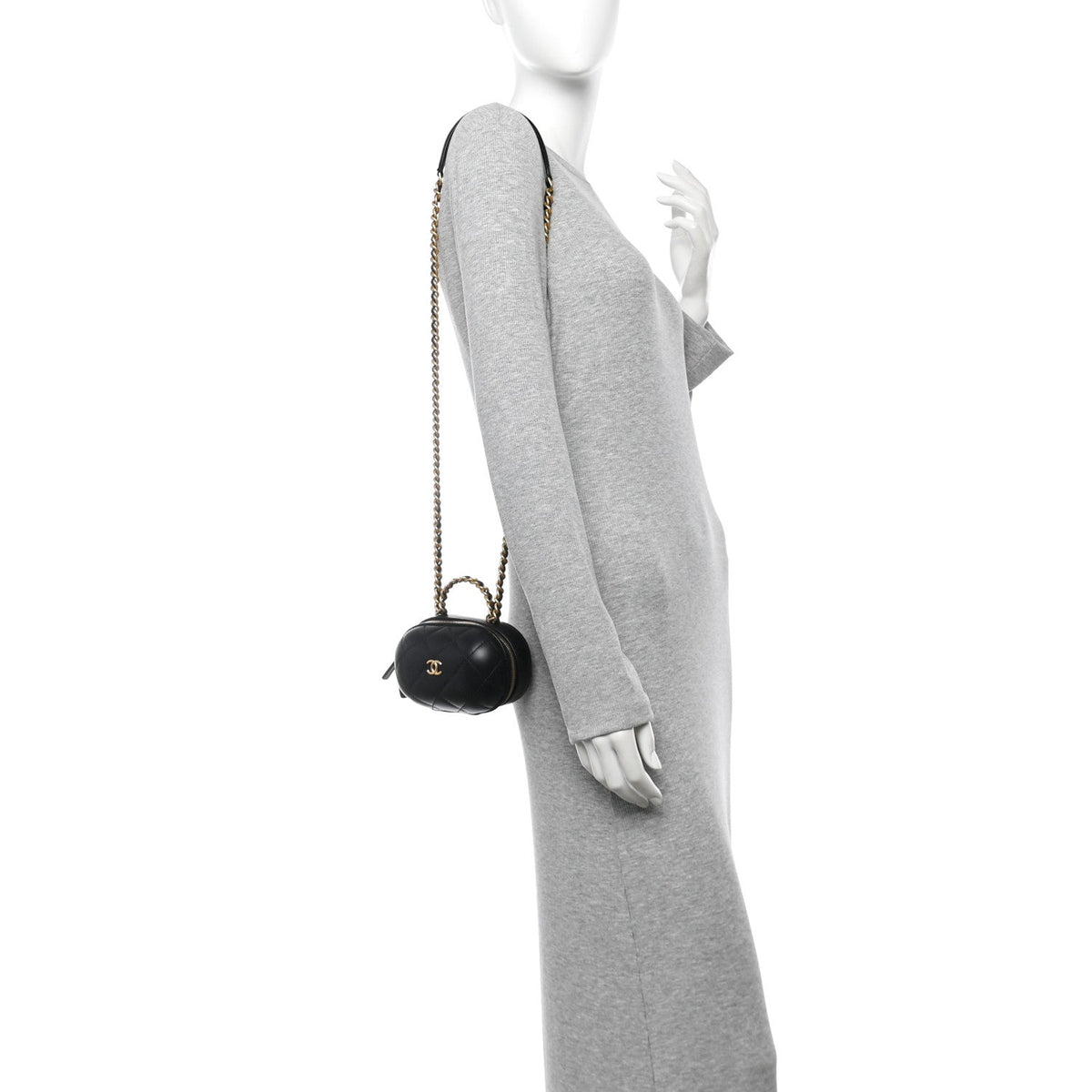 Lambskin Quilted CC Bubble Vanity Case With Chain Black