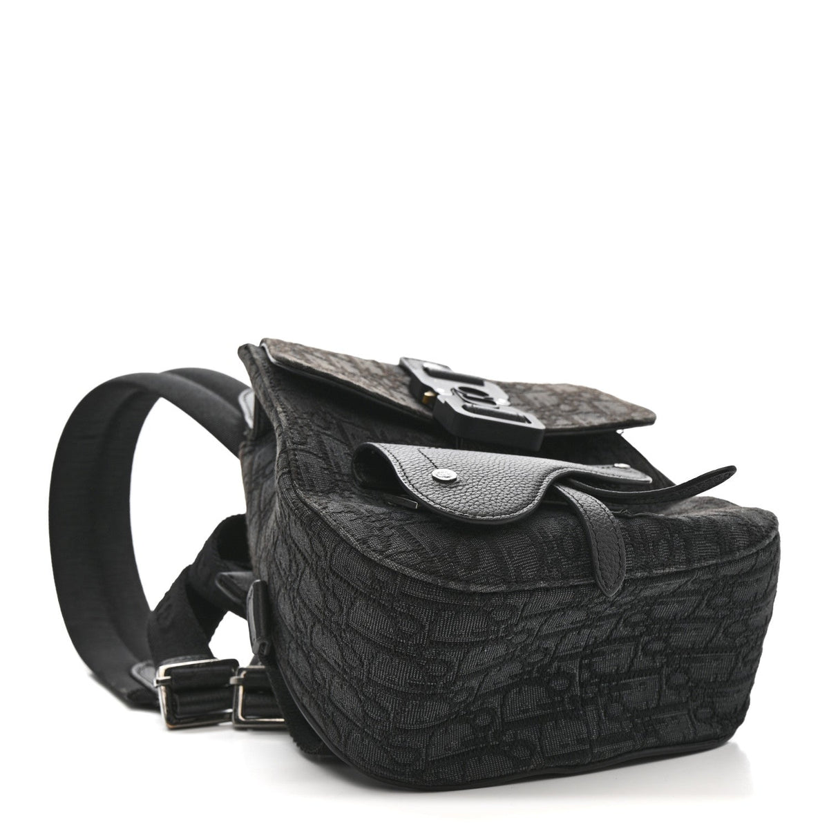 Oblique Jacquard Mini Saddle Backpack Black Blue