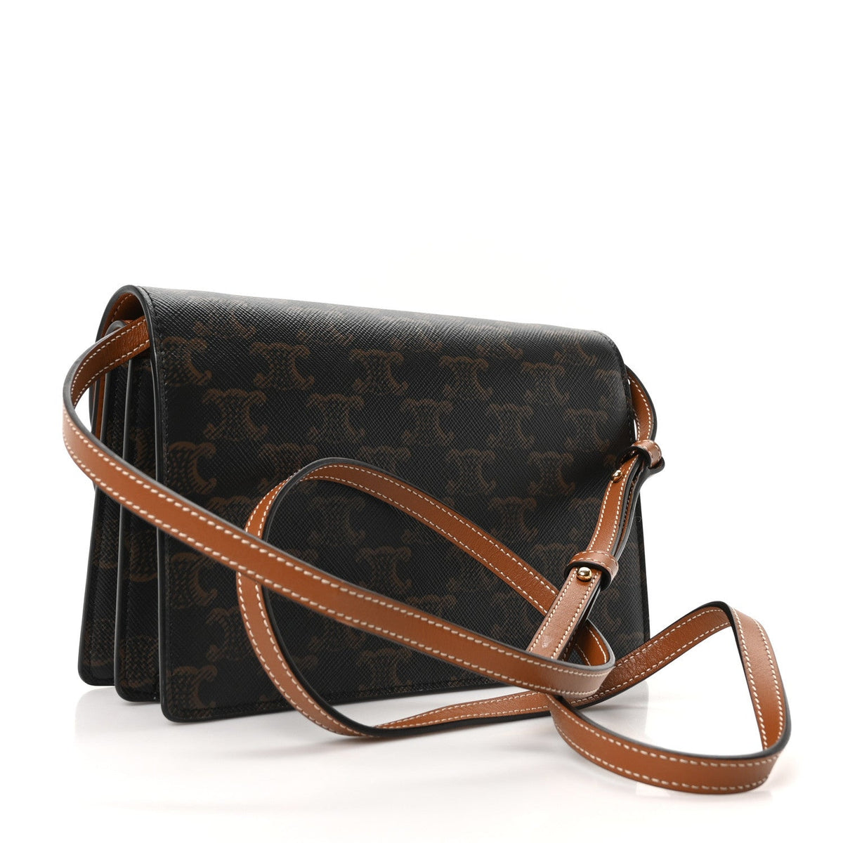 Triomphe Canvas Lambskin Wallet On Strap Tan