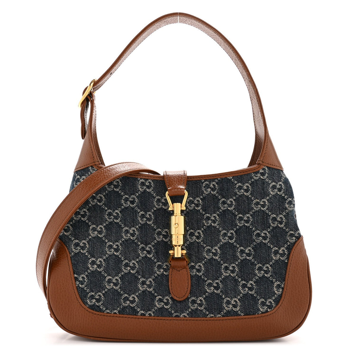 New Denim GG Monogram Calfskin Small Jackie 1961 Hobo Blue Tea Cuir
