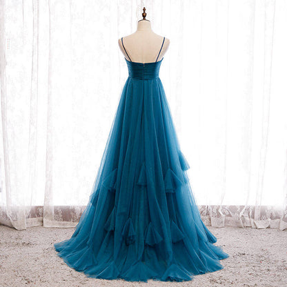 Empire Spaghetti Straps Ink Blue Prom Dress M69