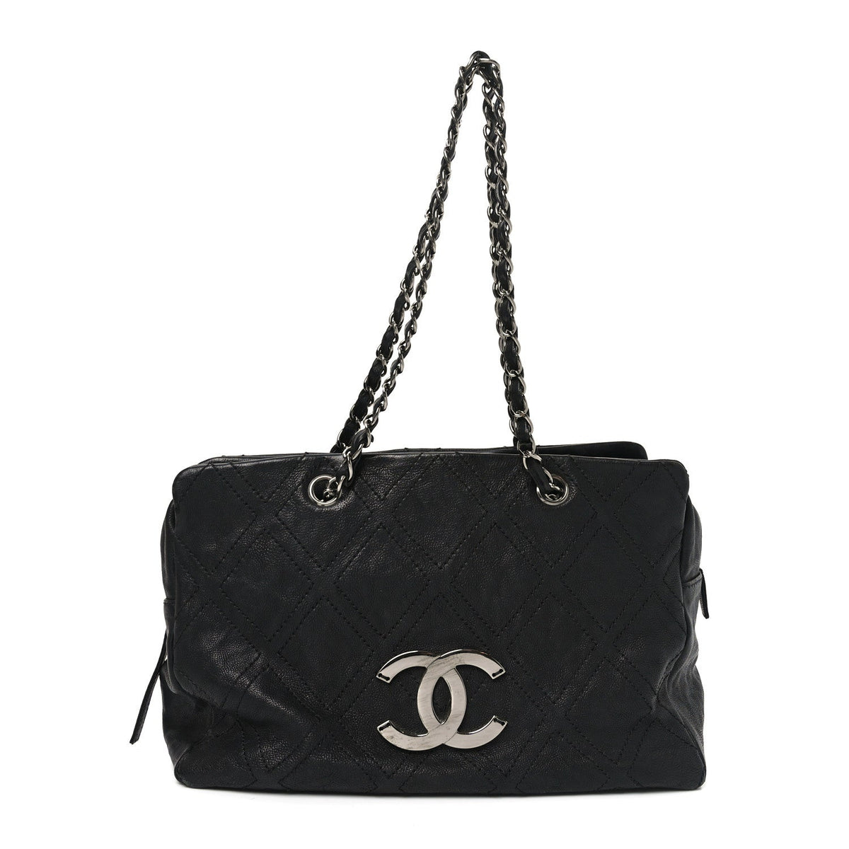 Calfskin Large Diamond Stitch Tote Black