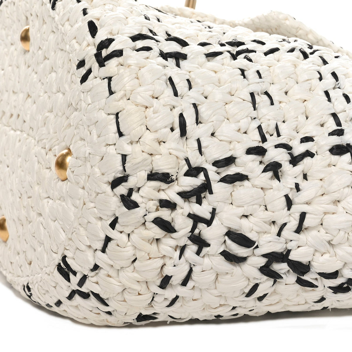 Raffia Effect Tweed Shopping Tote White Black