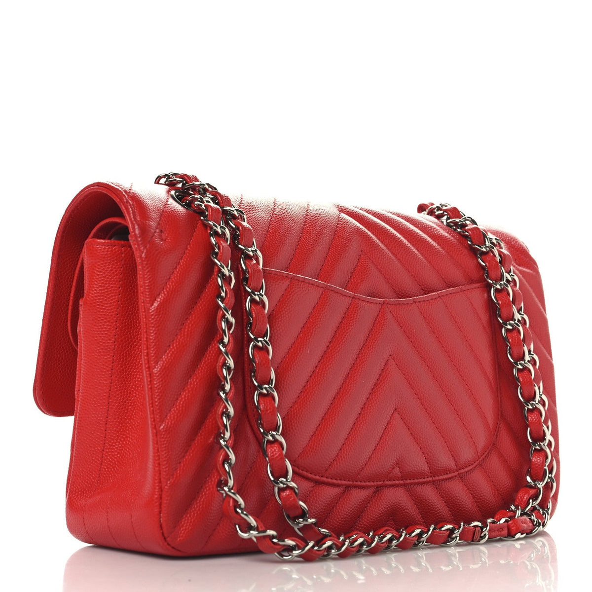 Caviar Chevron Quilted Medium Double Flap Red