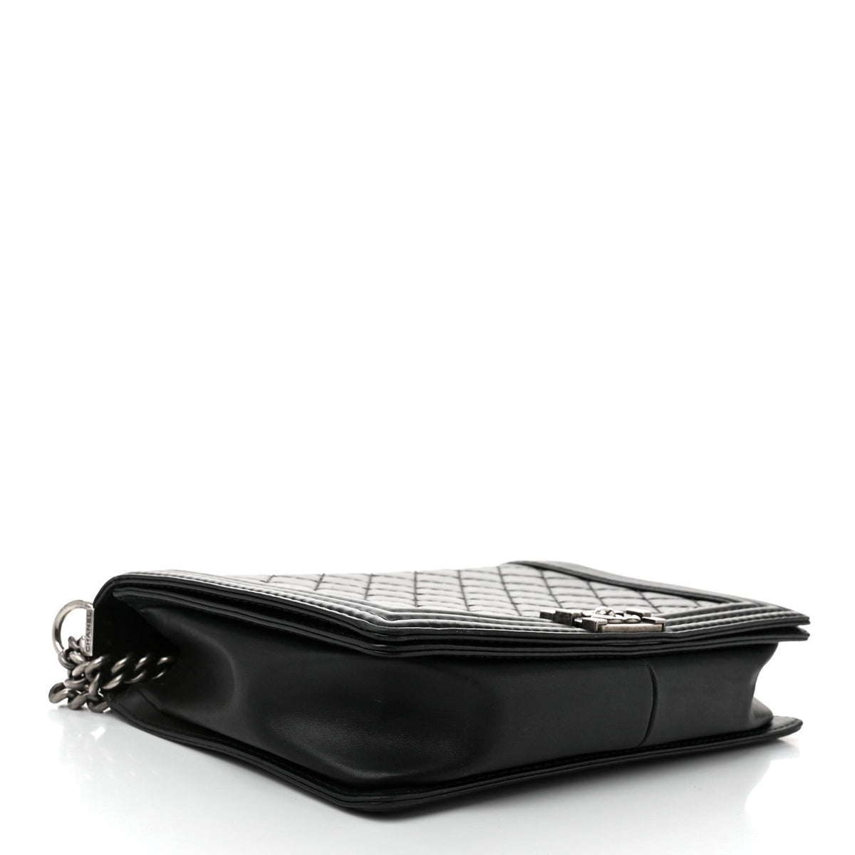 Calfskin Double Stitch Large Boy Flap Black