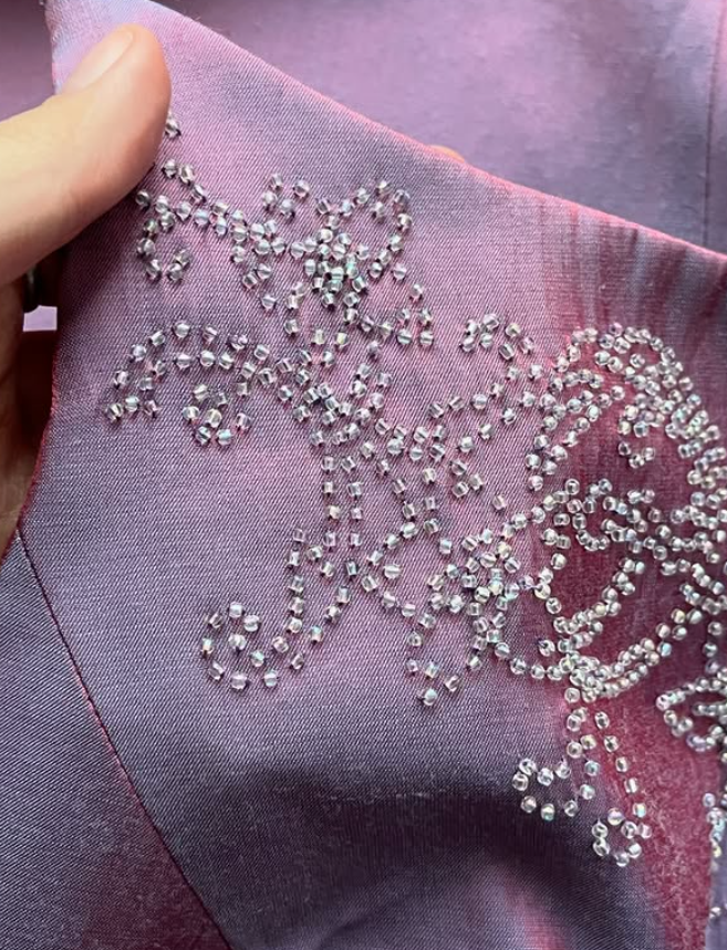 Vintage A Line Exquisite Beaded Purple Satin Prom Dress Evening Dress Date Dress SH5634