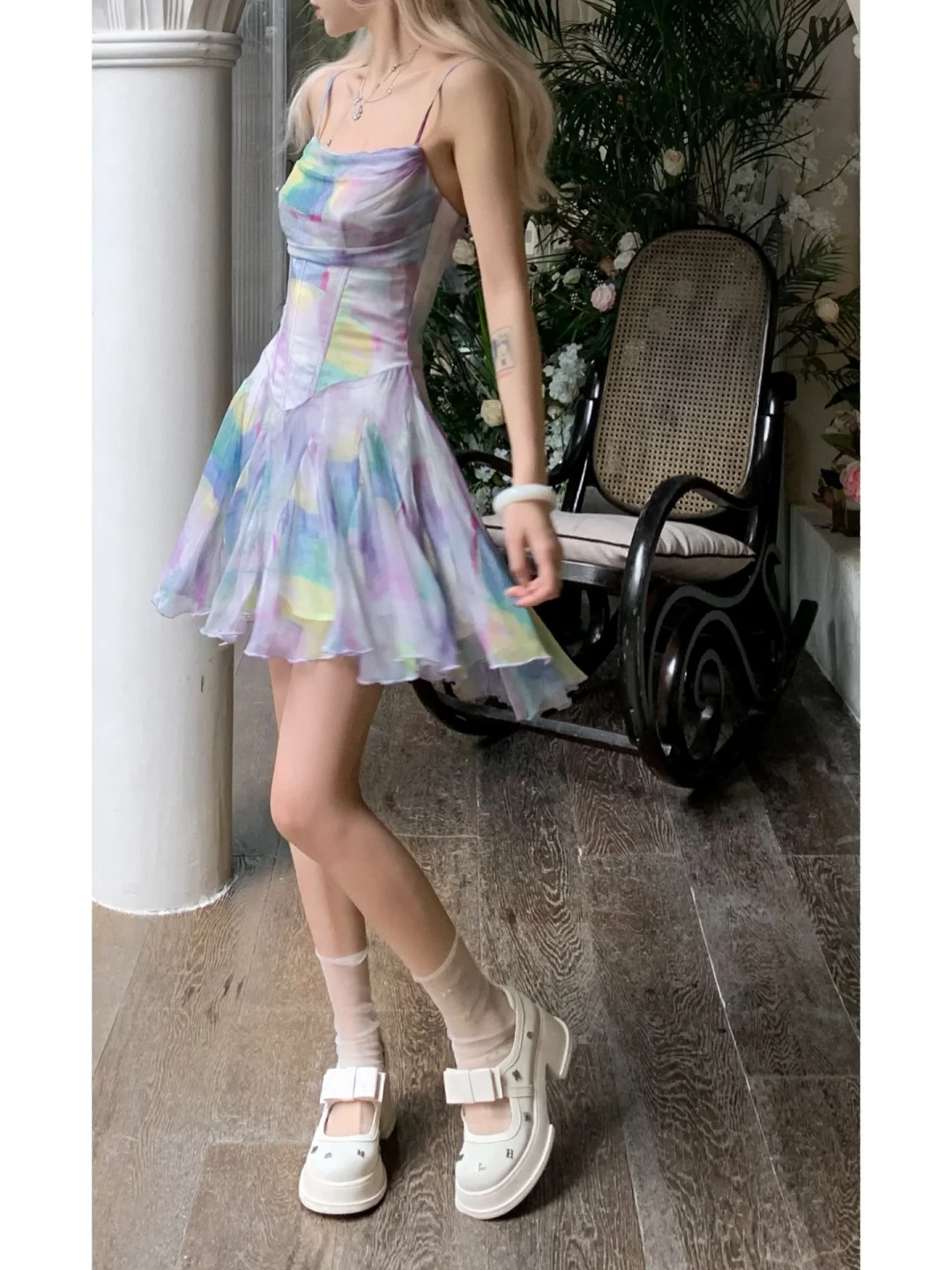 Summer Colorful A Line Spaghetti Strap Chiffon Short Homecoming Dress Outfits SH5826