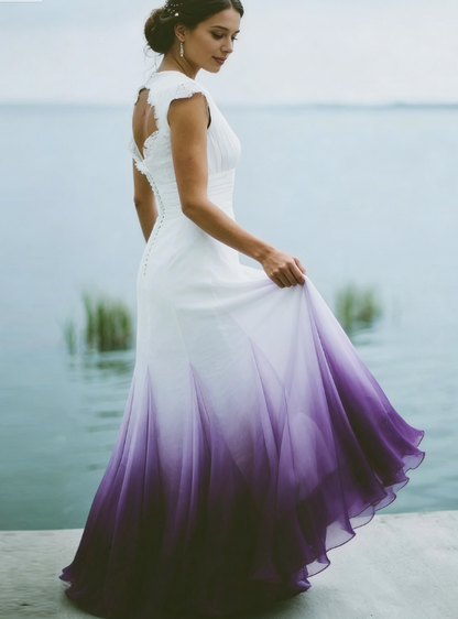 V neck Ombre Formal Prom Dress, A Line Wedding Party Gown T1824