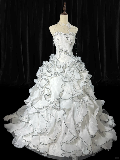 Vintage A Line Sweetheart Neck Appliques Layered Organza Prom Dress Evening Dress SH5605