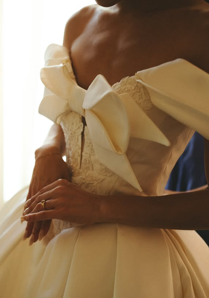 Stunning A Line Off the Shoulder Beaded Appliques White Satin Long Wedding Dress SH6025