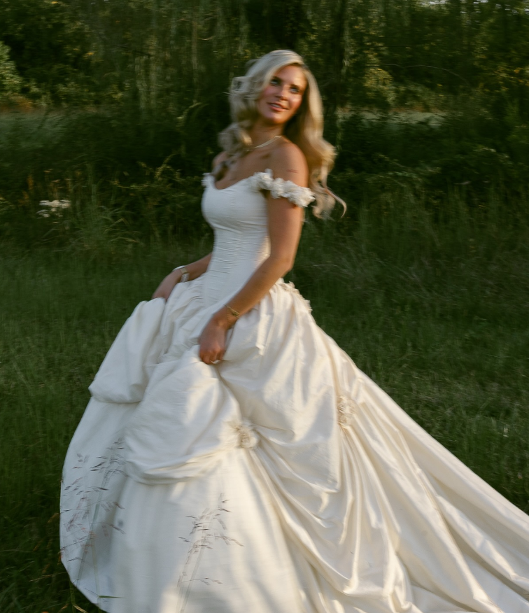 Vintage Ball Gown Off the Shoulder 3D Flower White Satin Wedding Dress SH6081