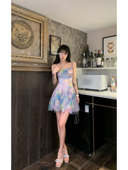Summer Colorful A Line Spaghetti Strap Chiffon Short Homecoming Dress Outfits SH5826