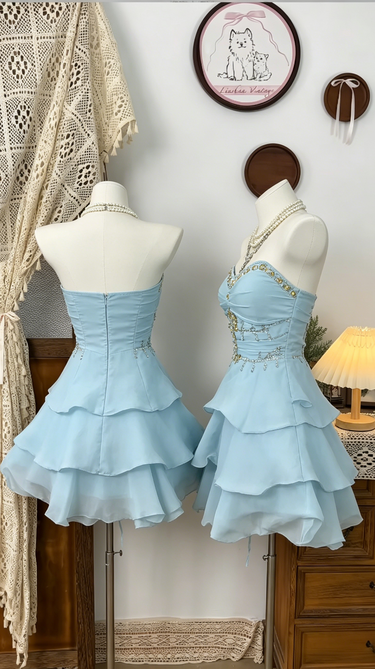 Beauty Homecoming Dress Sweetheart Rinestone Cascade Back to School Outfits Party Dress  D6503