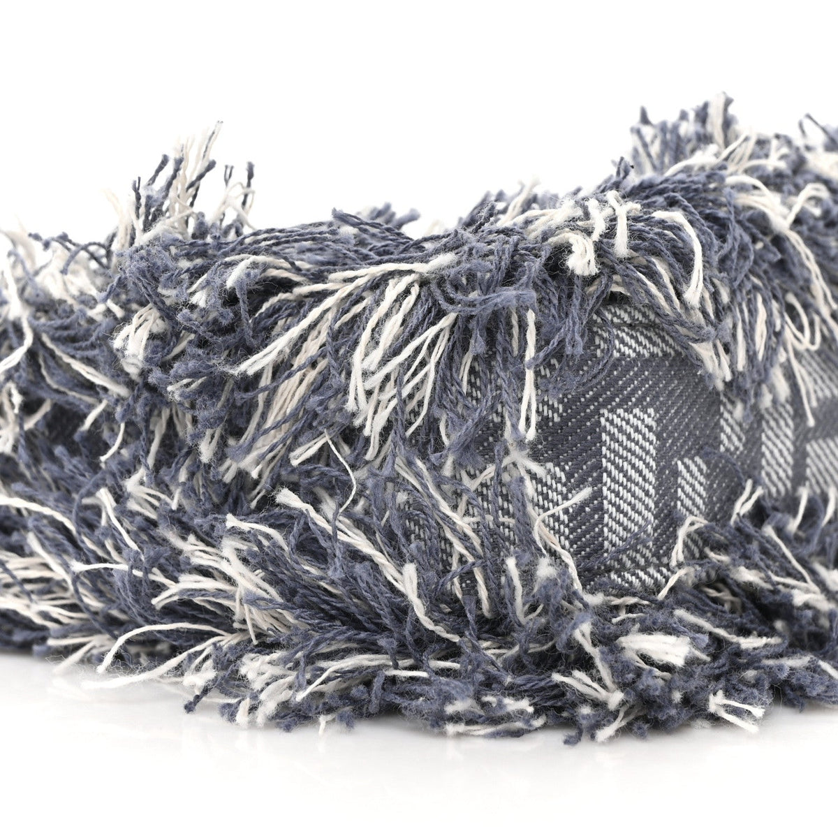 Denim Vitello Fringe FF Embroidered Baguette Pouch Myrtle Dark Nut
