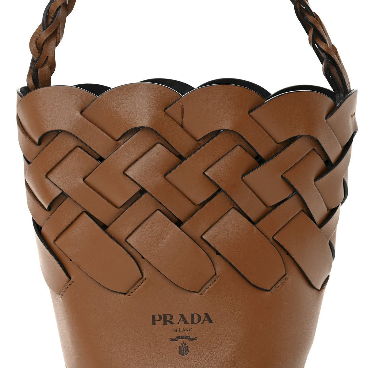 Vitello Intreccio Tress Bucket Bag Cognac Black