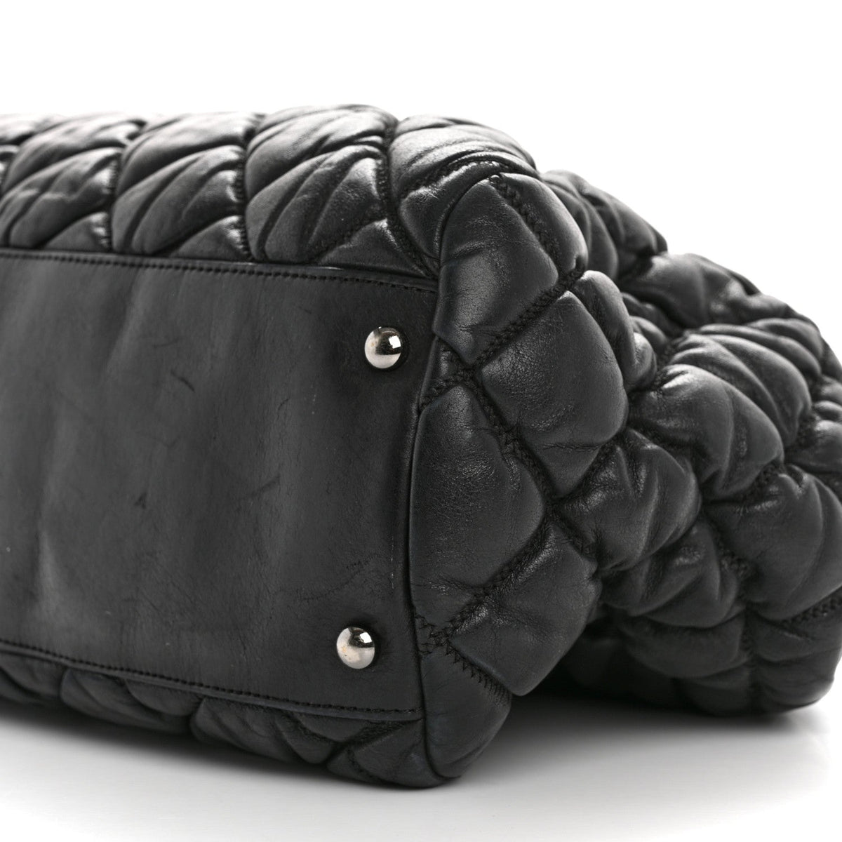 Calfskin Bubble Quilt Bowler Black