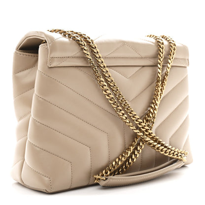 Calfskin Y Quilted Monogram Small Loulou Chain Satchel Dark Beige