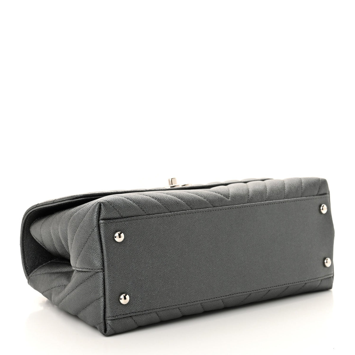 Metallic Caviar Chevron Quilted Small Coco Handle Flap Dark Silver