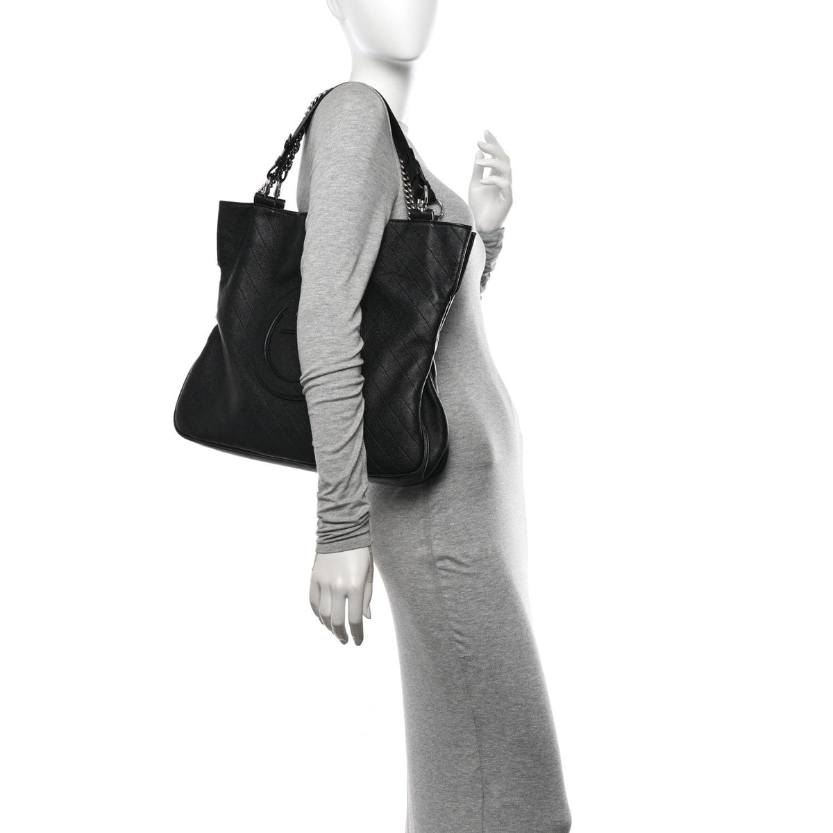Sakai Be Green Calfskin Diagonal Stitched Medium Blondie Tote Black