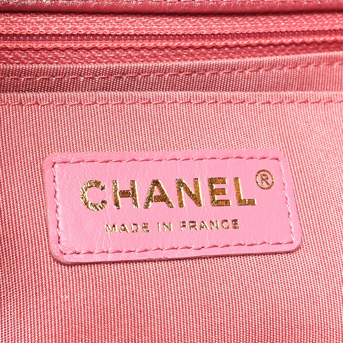 Calfskin Chevron Quilted Mini Statement Flap Pink