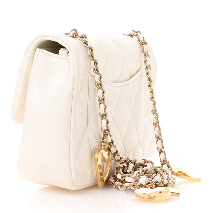 Lambskin Quilted Mini Heart Charms Flap White