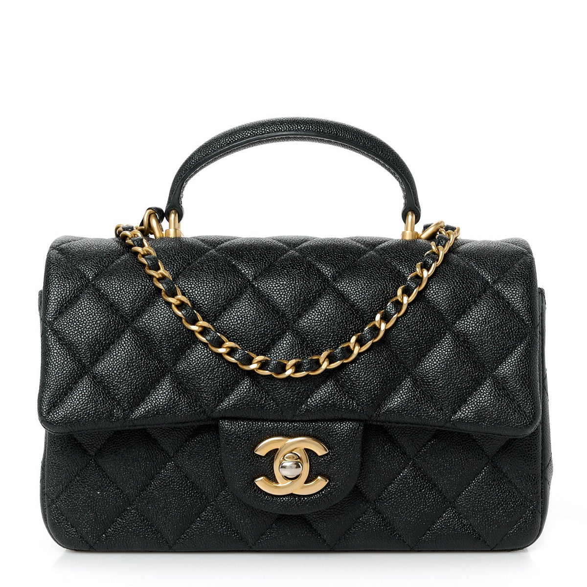 Caviar Quilted Mini Top Handle Rectangular Flap Black