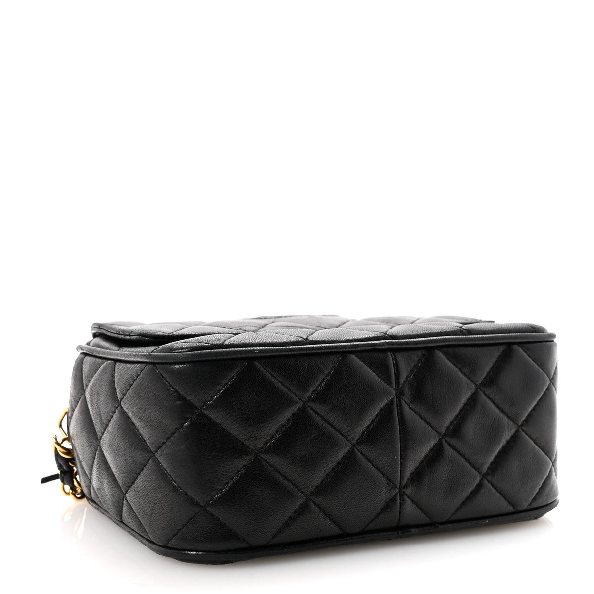 Lambskin Quilted Tassel Camera Case Black