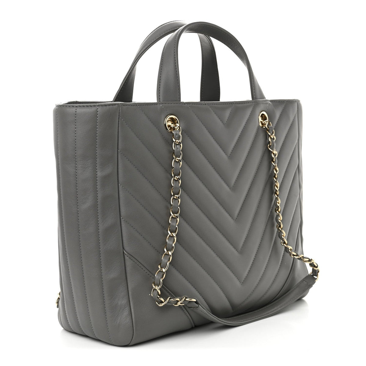 Calfskin Chevron Quilted Statement Shopping Tote Grey