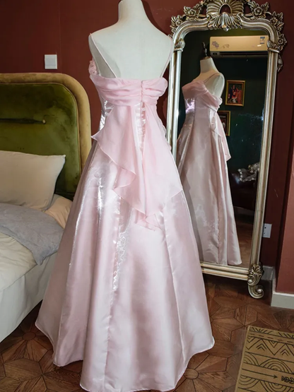 Lilac Spaghetti Straps A-Line Long Party Dress Vintage Evening Gown MD7568