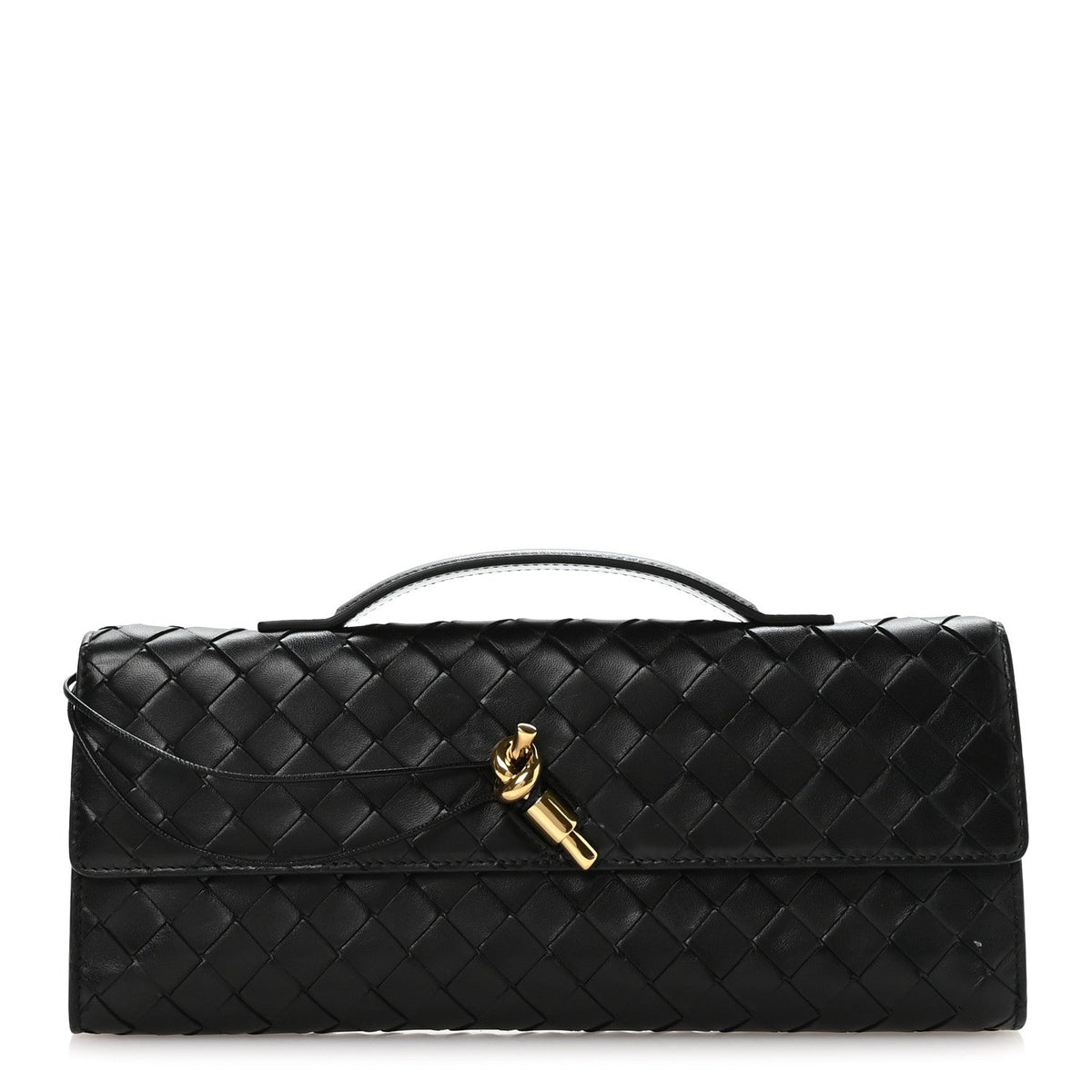 Nappa Intrecciato Long Andiamo Top Handle Clutch Black