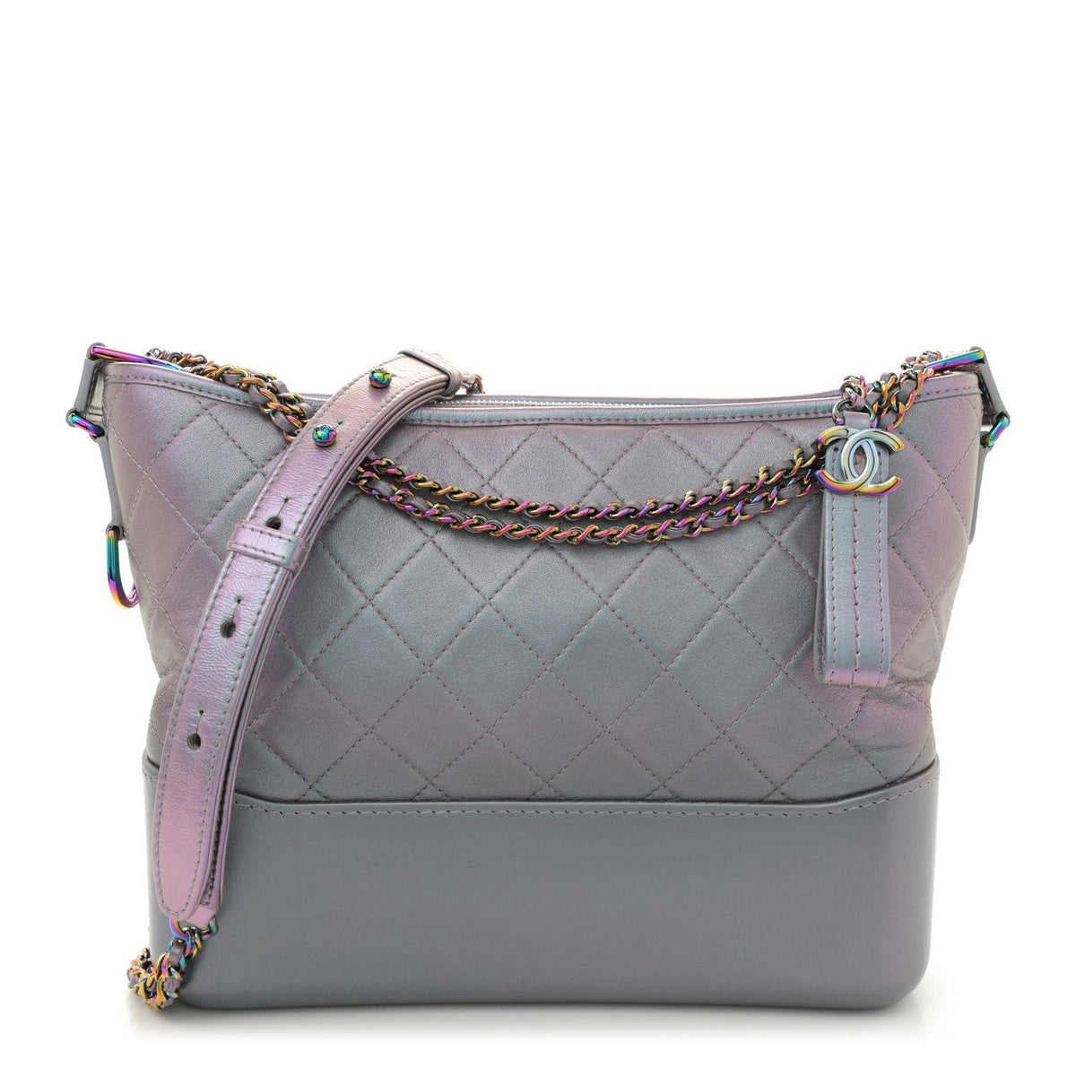 Iridescent Lambskin Calfskin Quilted Medium Gabrielle Hobo Light Purple
