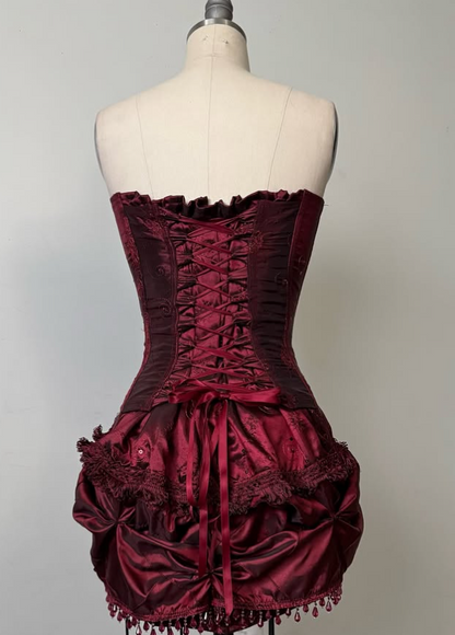 Burgundy Strapless Sheath Satin Lace-up Short Party Dresses Homecoming Dresses, D1323