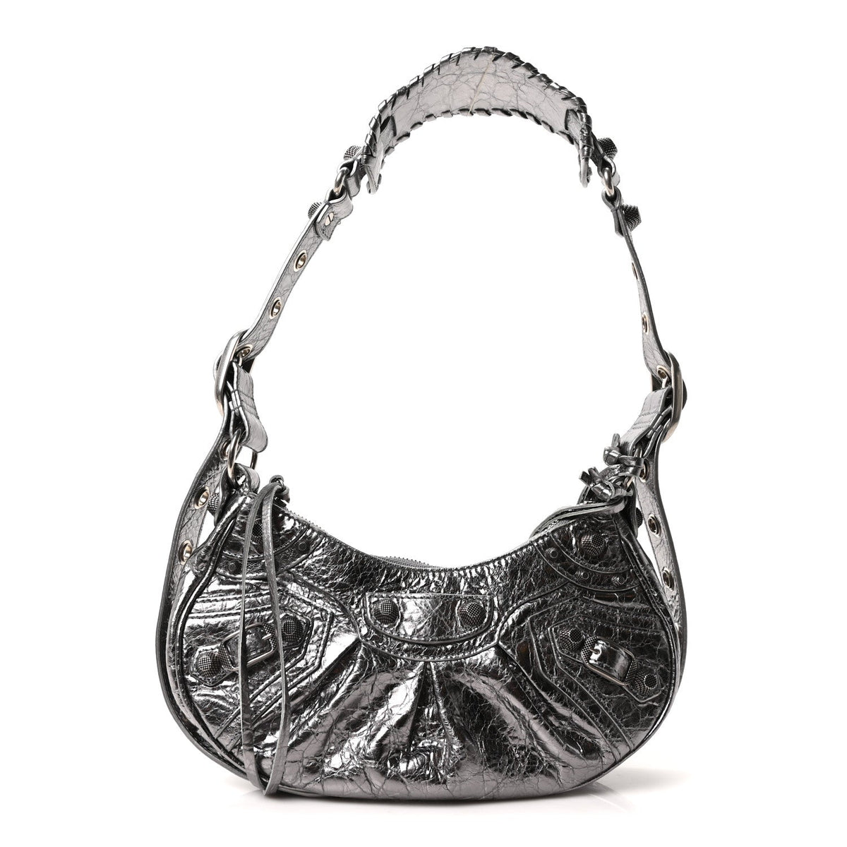 Metallic Agneau Arena Le Cagole Shoulder Bag XS Silver