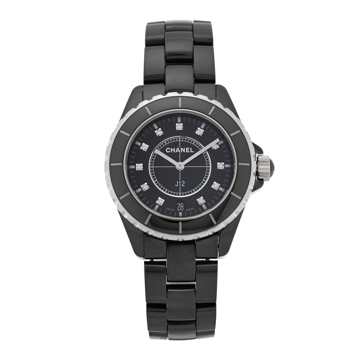 Stainless Steel Ceramic Diamond 38mm J12 Quartz Watch Black