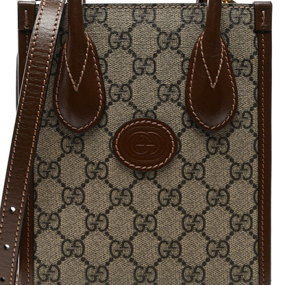 GG Supreme Monogram Azalea Calfskin Mini Retro Interlocking G Tote Bag Beige Ebony Brown Sugar