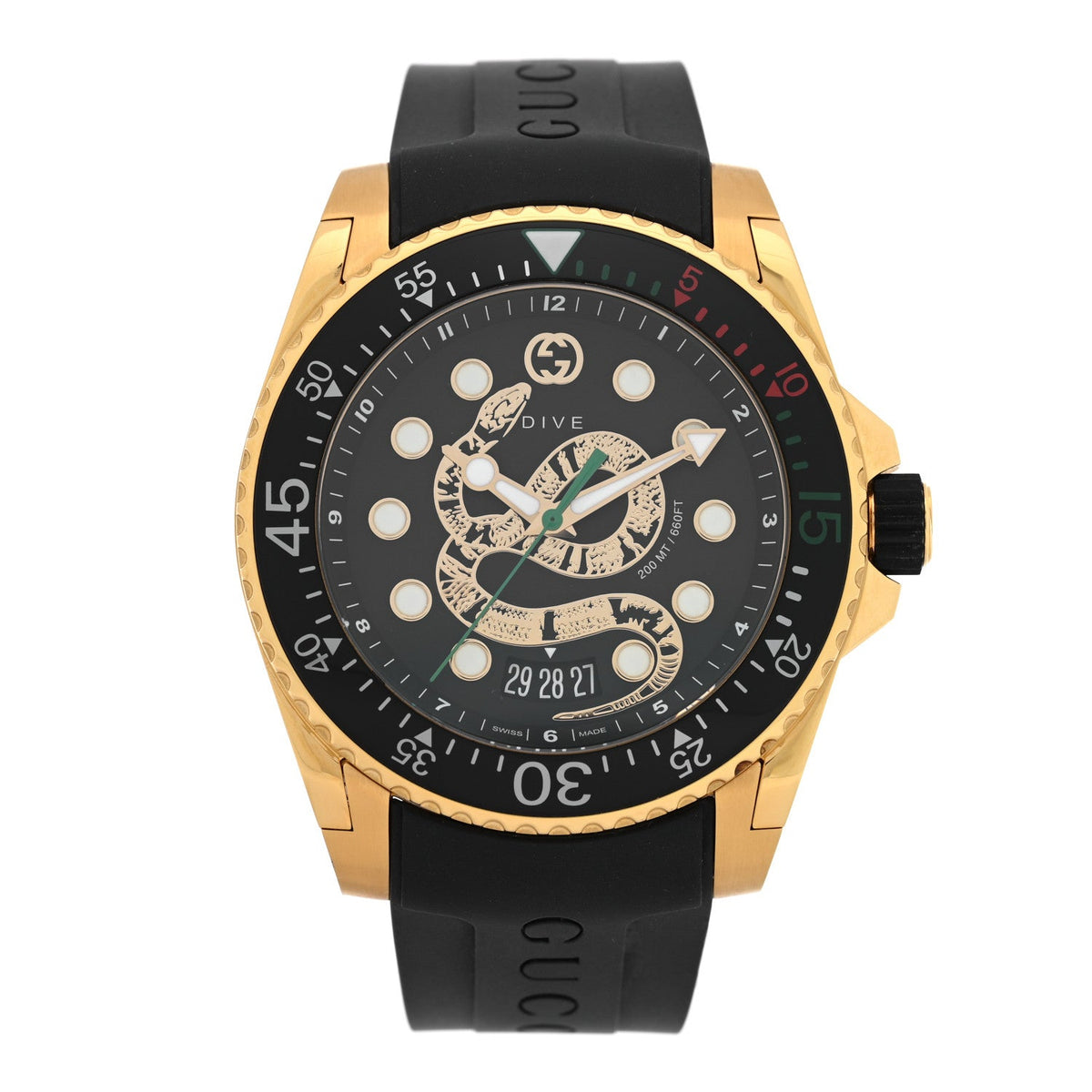Stainless Steel Rubber 45mm Dive Snake Quartz Watch Black