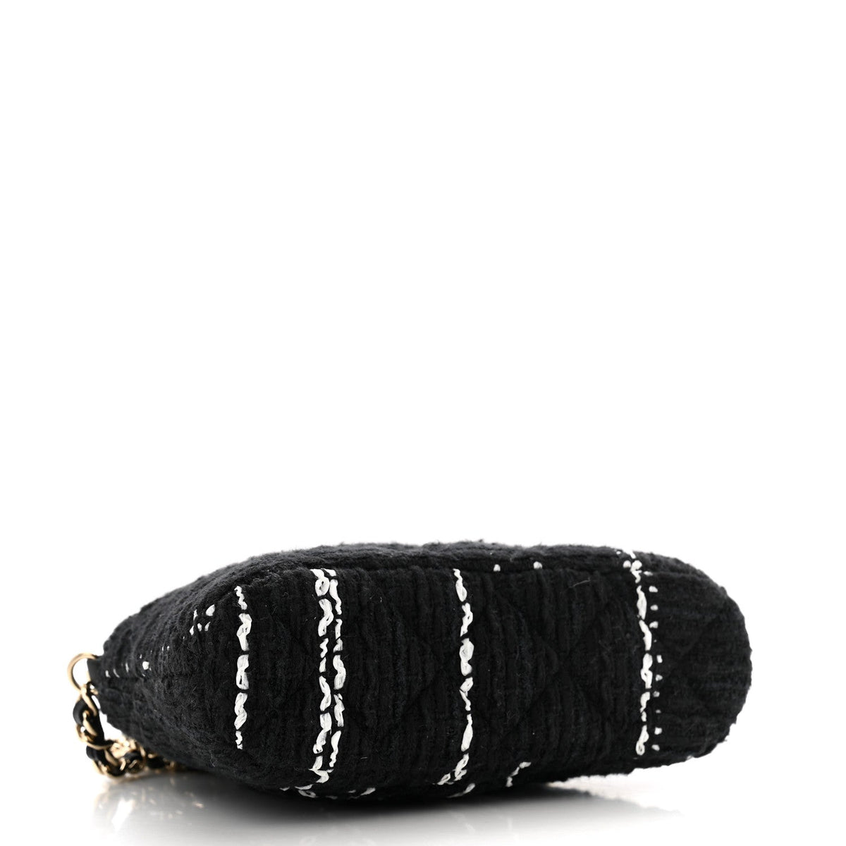 Tweed Quilted Mini Clutch With Chain Black White