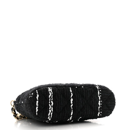 Tweed Quilted Mini Clutch With Chain Black White
