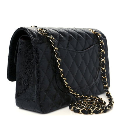 Caviar Quilted Medium Double Flap Black