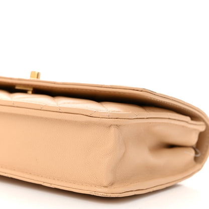 Lambskin Quilted CC Pearl Crush Wallet on Chain WOC Beige