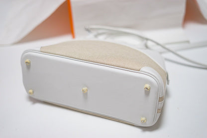 H VINTAGE BOLIDE 31 CANVAS LEATHHER BAG WHITE 31CM