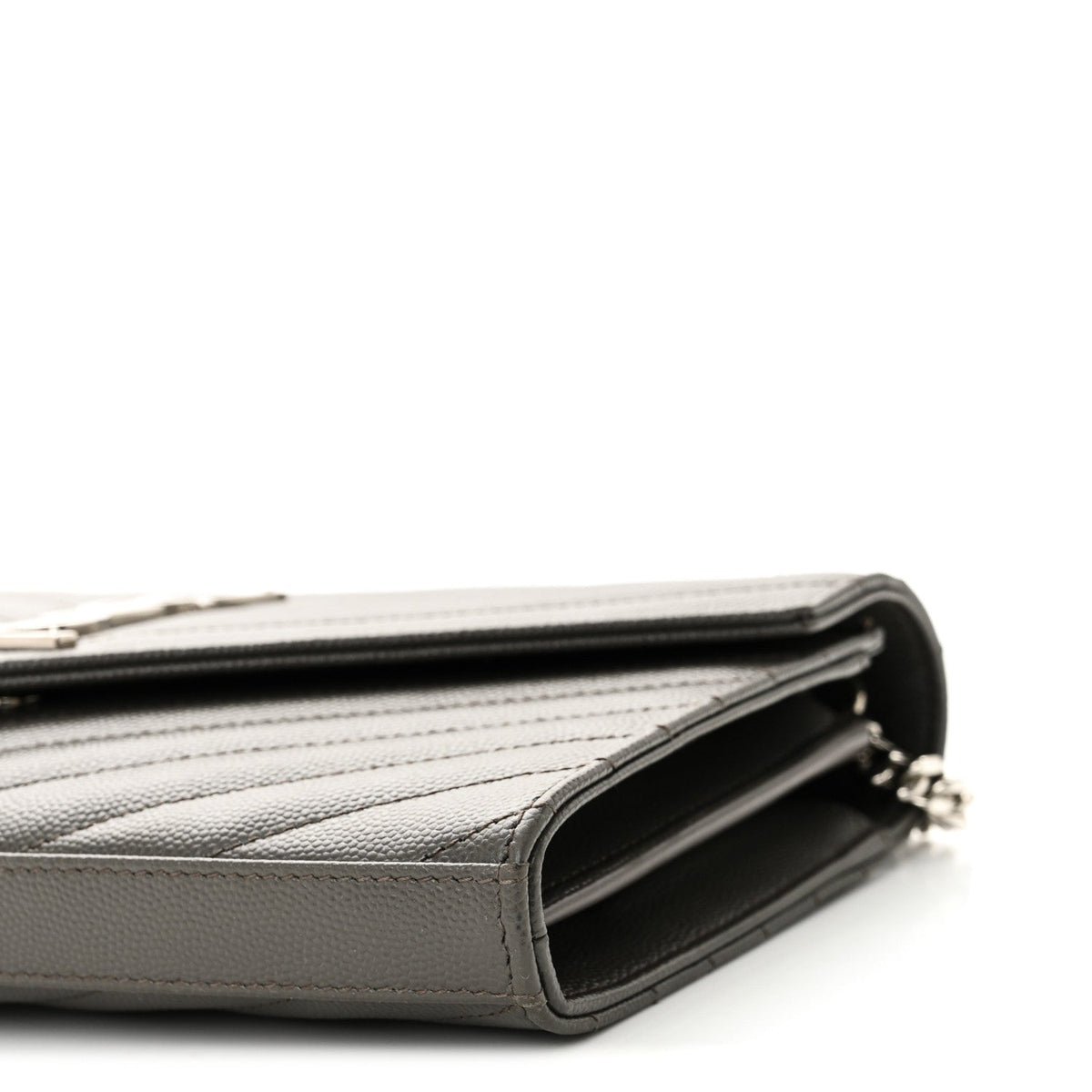 Grain De Poudre Matelasse Chevron Monogram Chain Wallet Fog