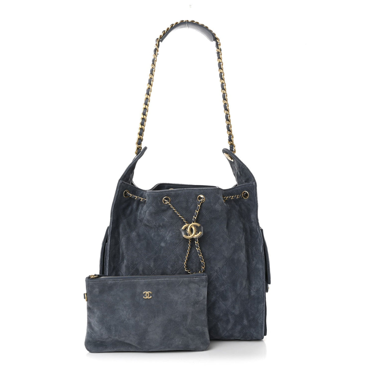 Suede Quilted Medium Chanel 25 Handbag Blue