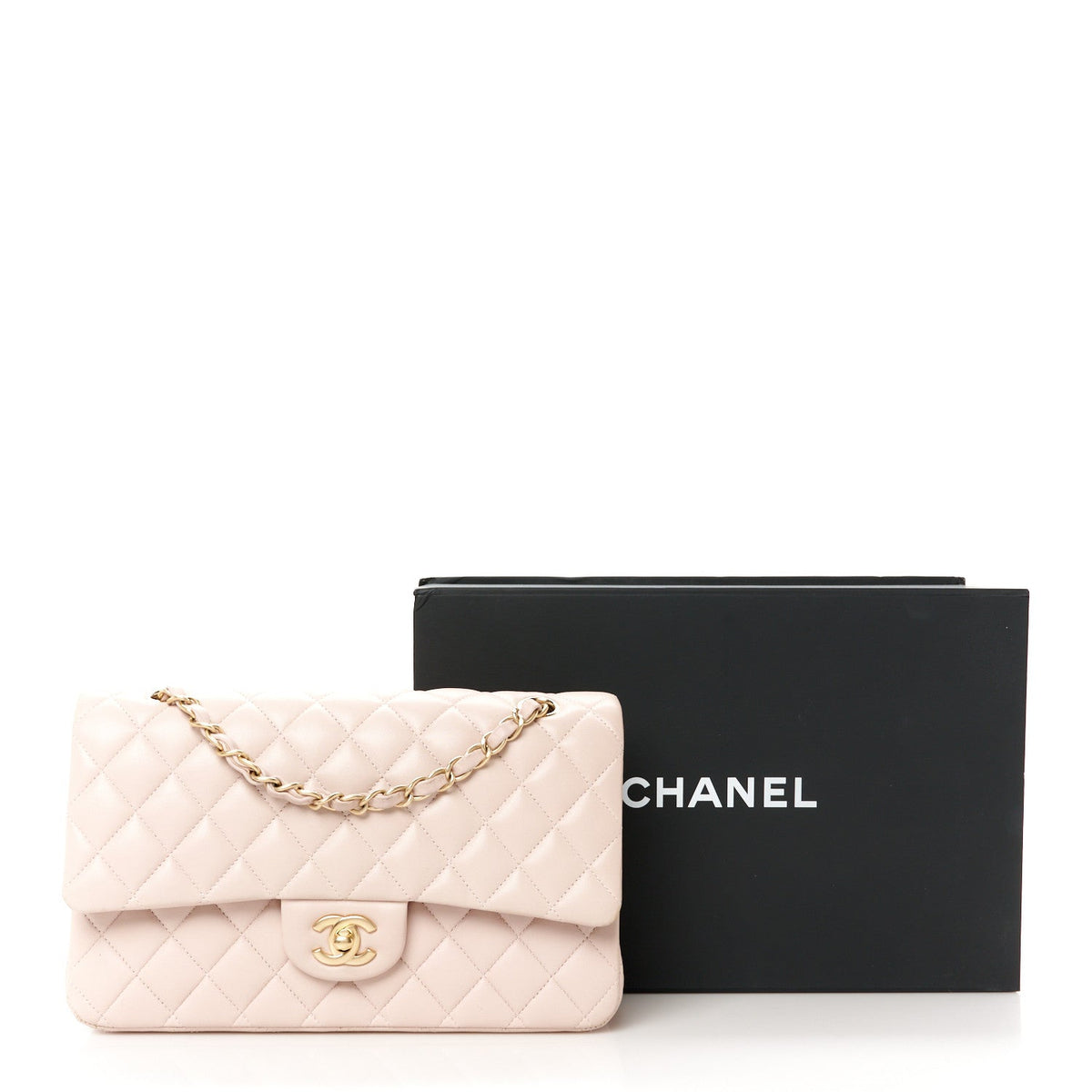 Lambskin Quilted Medium Double Flap Light Pink