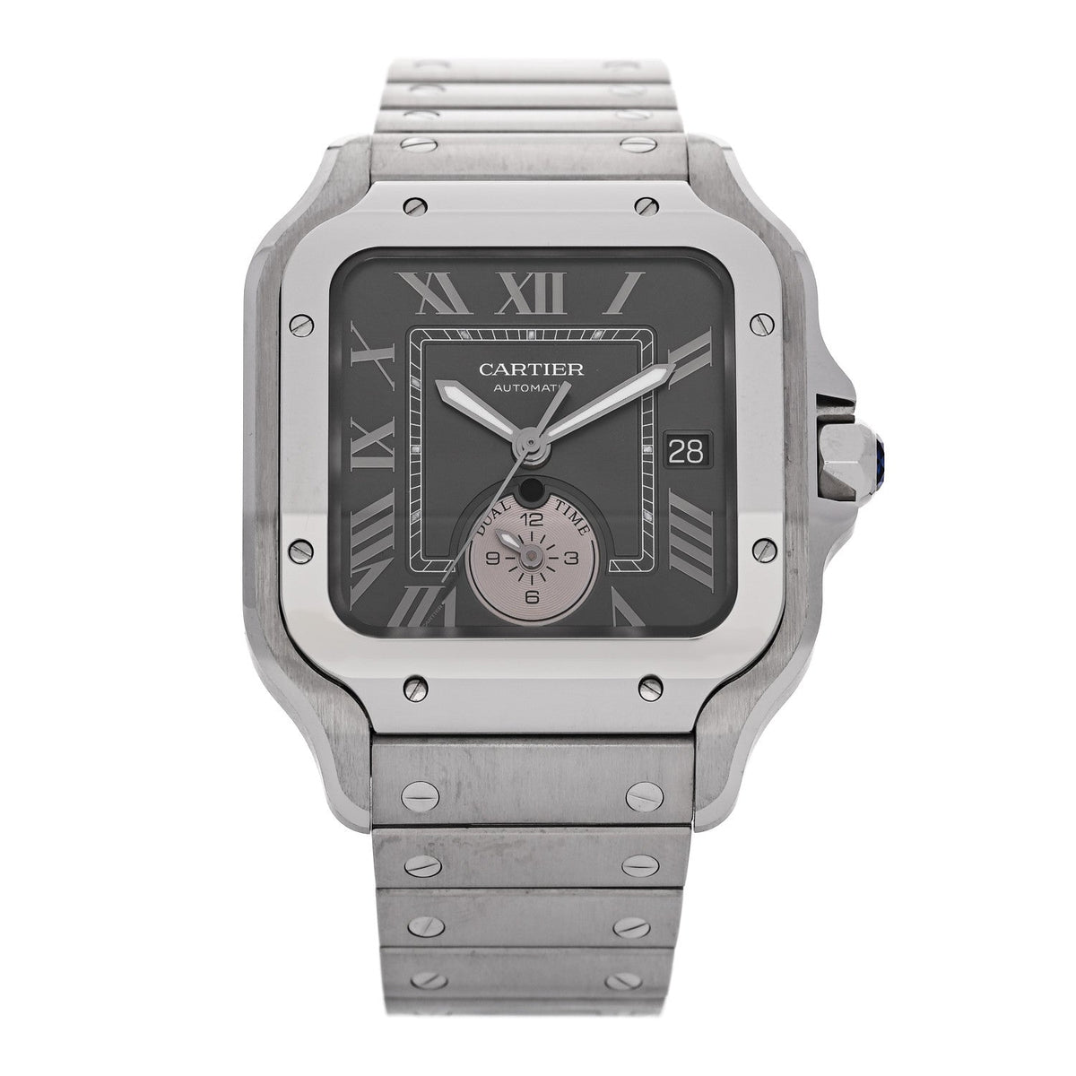 Stainless Steel 40mm Santos Dual Time Automatic Watch Grey