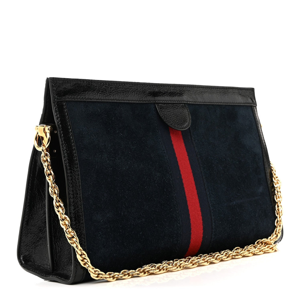 Suede Patent Web Dragon Embroidered Medium Ophidia Chain Shoulder Bag Blue Multicolor Black