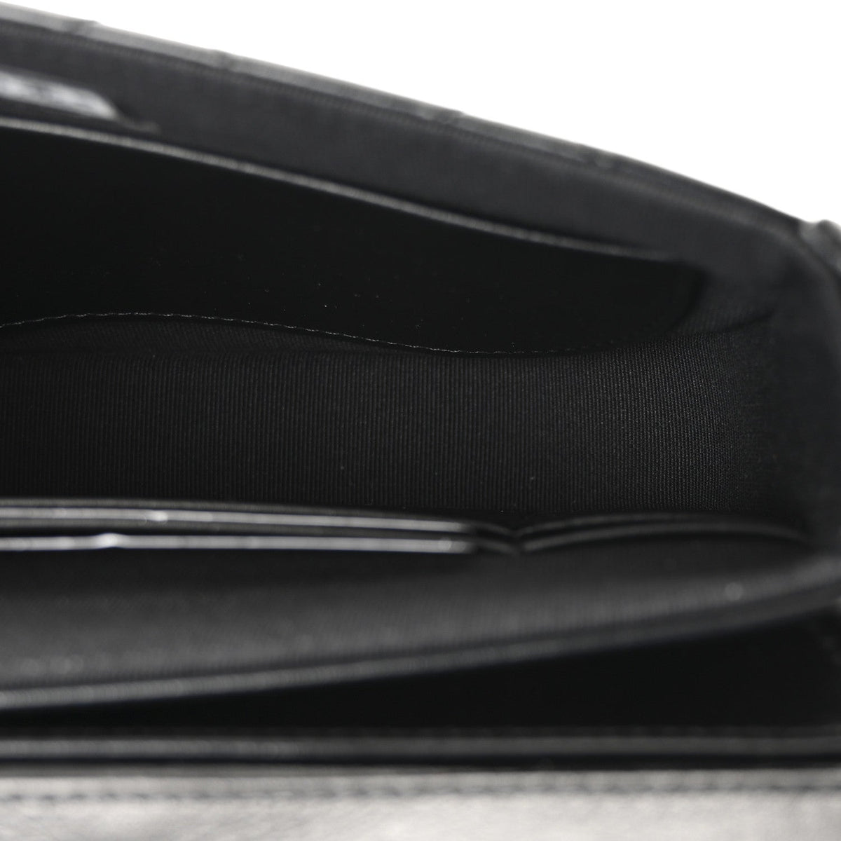 Shiny Aged Calfskin Quilted Flap Phone Holder With Chain Black