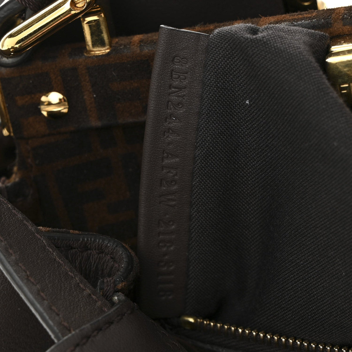 Vitello Seta Suede FF Mini Peekaboo Iconic Satchel Chocolate Sigaro Marrone